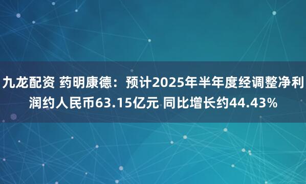 九龙配资 药明康德：预计2025年半年度经调整净利润约人民币63.15亿元 同比增长约44.43%